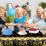 Uiorgui 2pcs 50th Birthday Tablecloth, Black Gold 50th Birthday