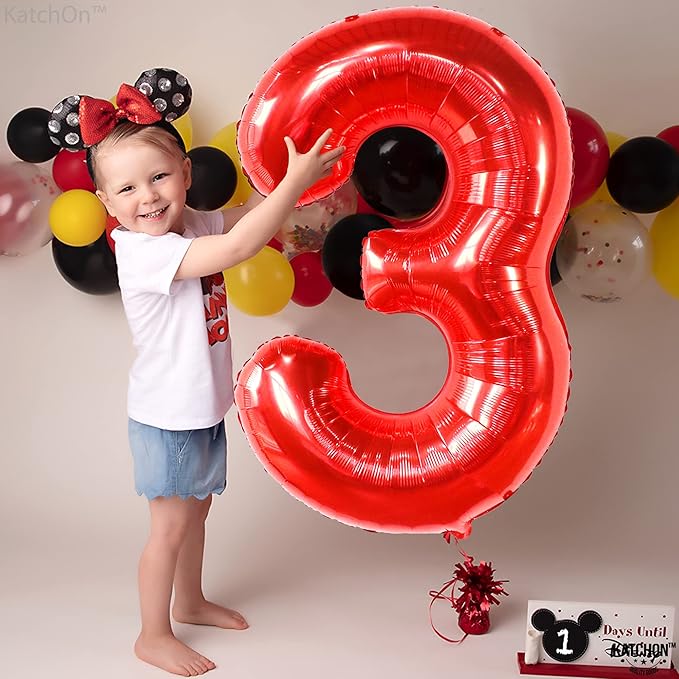 KatchOn, Giant Red Number 3 Balloon - 40 Inch | Red Foil Number 3