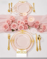 Nervure 175PCS Pink Plastic Plates - Disposable Pink Gold Party