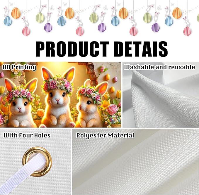 Easter Banner Polyester 43x70.86 Inches Banner Easter for Home Decor