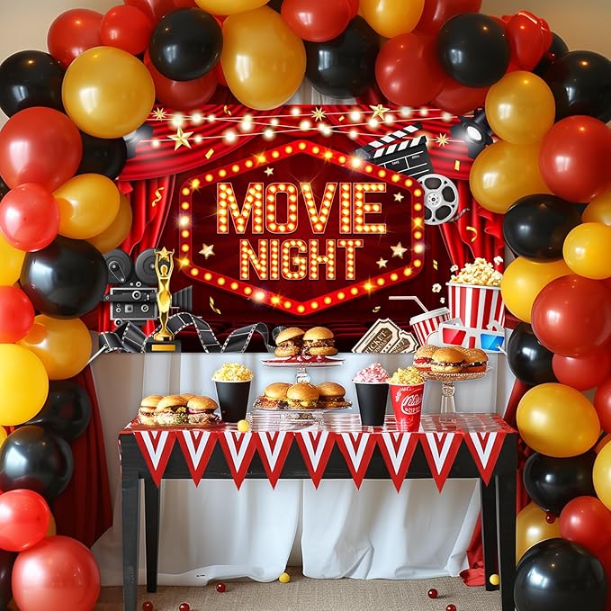 Mocsicka Movie Night Backdrop Banner 6x3.6ft Movie Theme Background