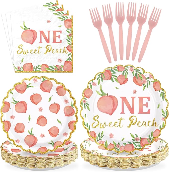 96Pcs One Sweet Peach Birthday Party Decorations Peach 1st Birthday