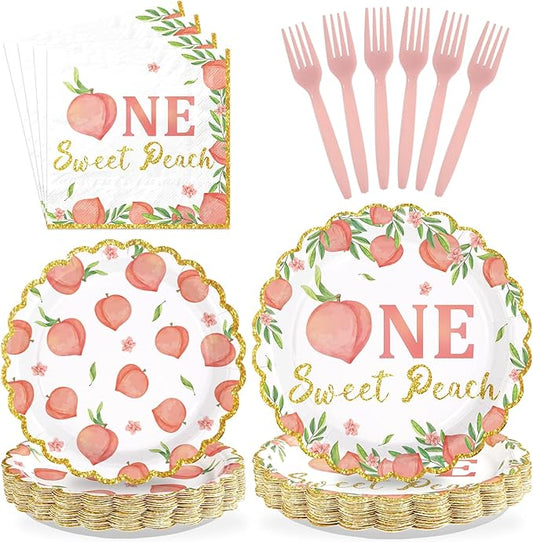 96Pcs One Sweet Peach Birthday Party Decorations Peach 1st Birthday