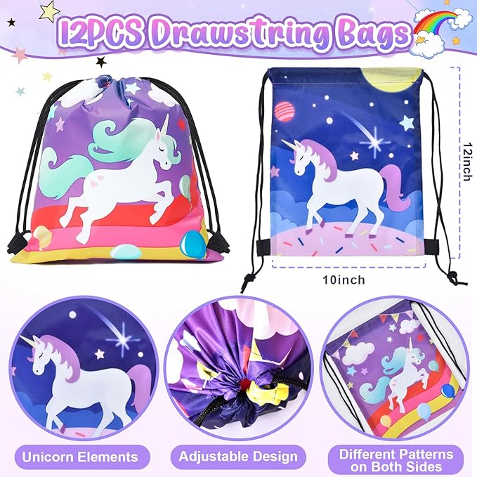 12 Sets Unicorn Party Favors Birthday Supplies for Girls Drawstring