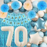 Dusty Blue 70th Birthday Party Decorations for Women Men Beige Cream