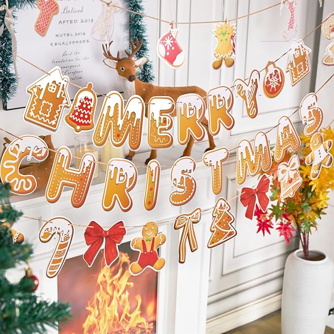 Merry Christmas Banner Gingerbread Christmas Hanging Decoration 3PCS