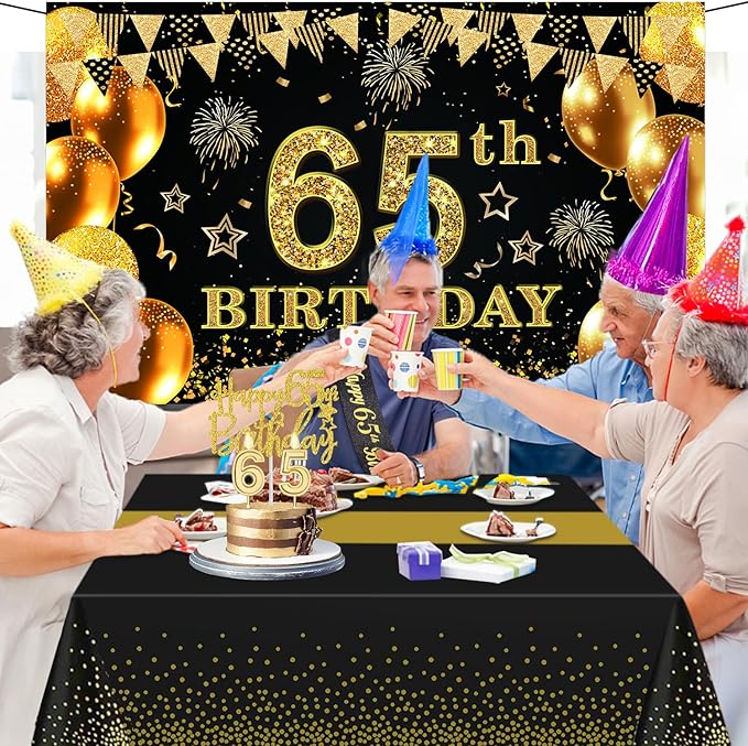 65th Birthday Decorations Men Women with 65th Birthday Banner Black