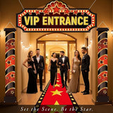 Movie Night Porch Sign Banner 4 Pcs Decorations Set with Red Carpet