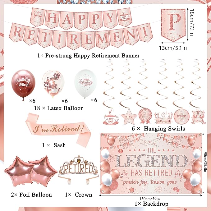 Retirement Party Decorations Women Rose Gold Happy Retirement Banner