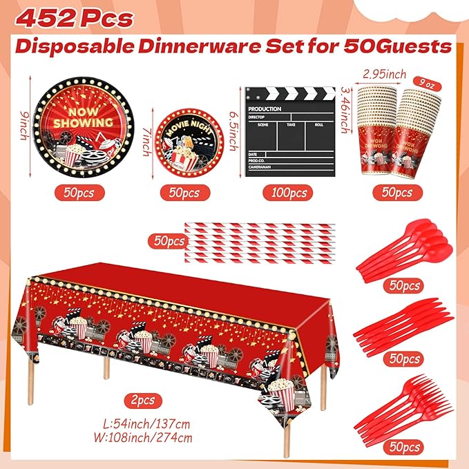 452 Pcs Movie Night Party Decorations Supplies Set Include Movie