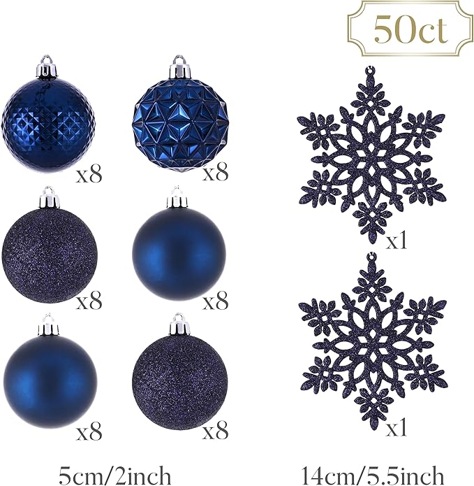 Valery Madelyn Christmas Tree Decorations Ornament Set, 50ct 2 Inches