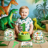 96 Pcs Oneasaurus Birthday Decorations for Boy Dinosaur 1st Birthday
