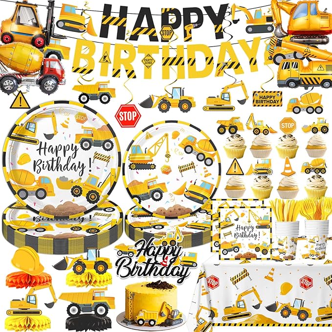 Construction Birthday Party Supplies Plates Napkins Cups Cutlery
