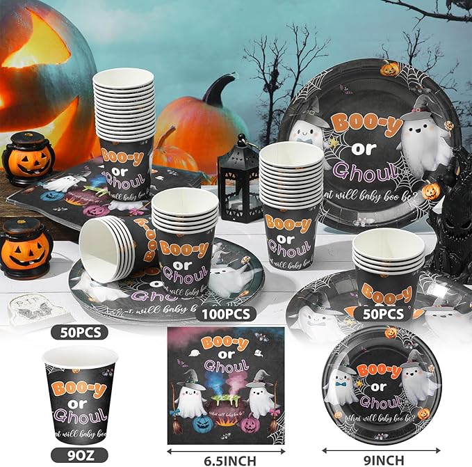 200 Pcs Halloween Baby Shower Paper Plates Cups Napkins Party