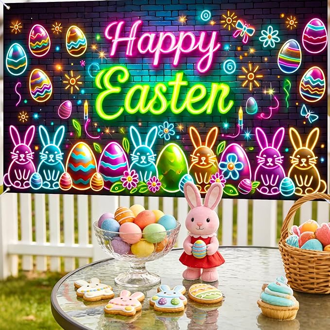 Easter Banner Polyester 43x70.86 Inches Large Easter Banner for Neon