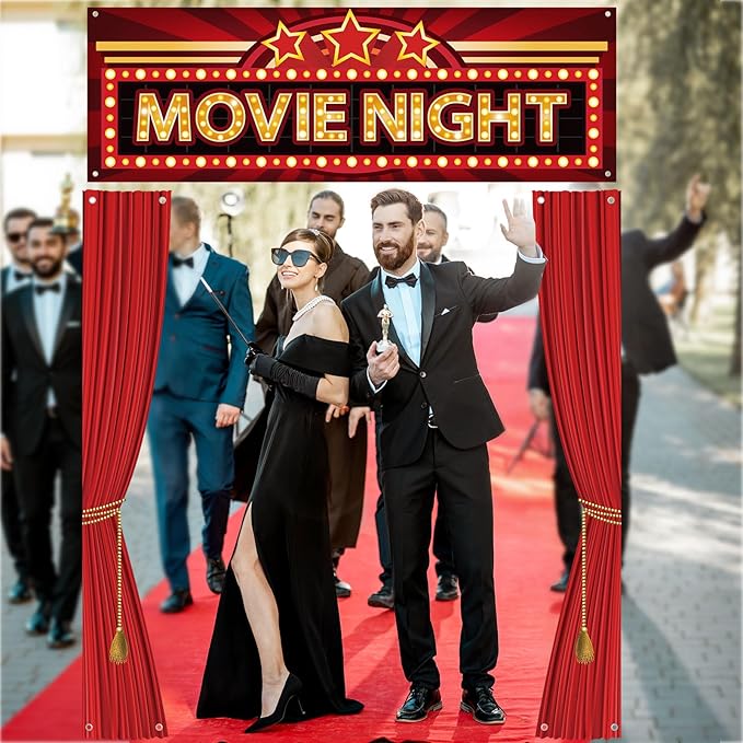 4 Pcs Movie Night Porch Sign Banner VIP Door Entrance Door Cover