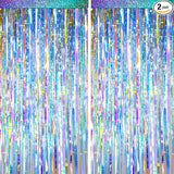 2 Packs Iridescent Foil Fringe Curtain, Neon Transparent Holographic