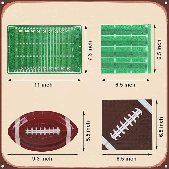 96 PCS Football Party Supplies Football Sports Paper Plates and