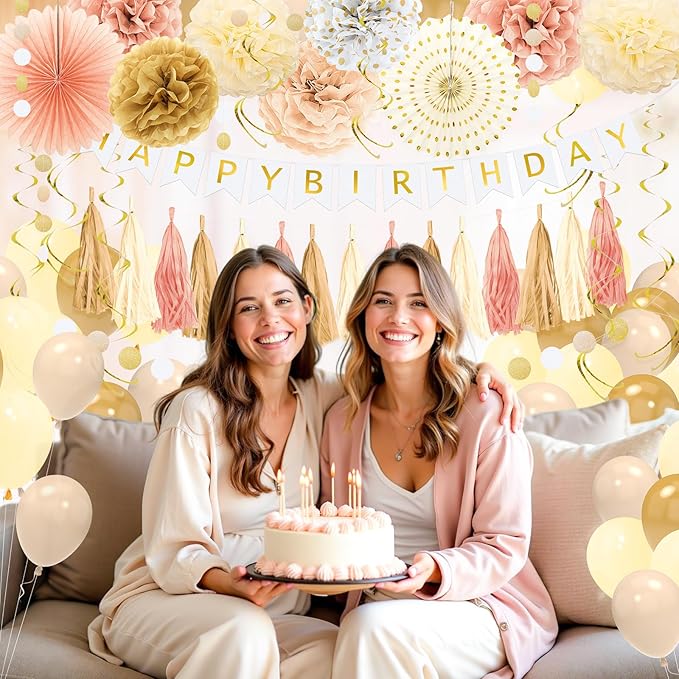 Champagne Gold Fall Boho Birthday Decorations for Women Girls Beige
