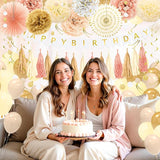Champagne Gold Fall Boho Birthday Decorations for Women Girls Beige