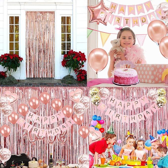 Rose Gold Birthday Party Decorations, Happy Birthday Banner, Rose