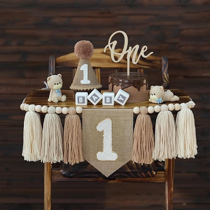 1st Birthday Decorations Boys High Chair Banner With One Cake Topper