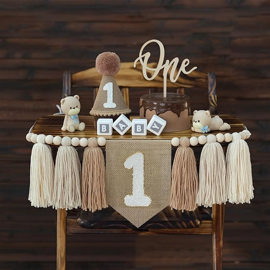 1st Birthday Decorations Boys High Chair Banner With One Cake Topper