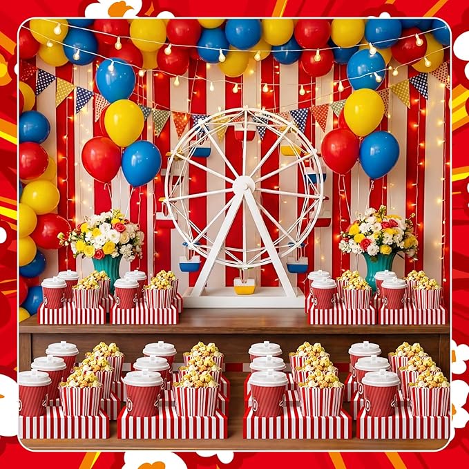 20 Pcs Movie Night Supplies Red Stripe Movie Night Paper Snack Trays