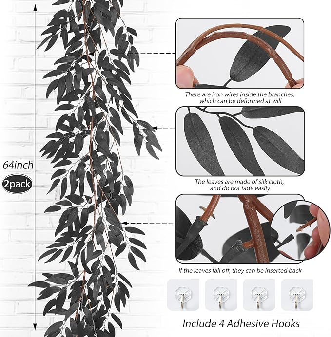 Artificial Hanging Willow Leaves Vine Twigs 2Pcs 5.7Ft Halloween