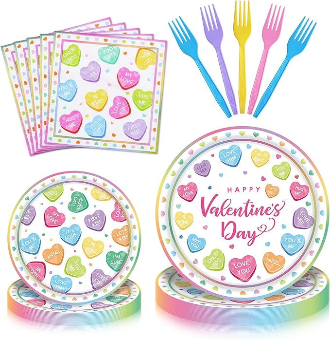 100 Pcs Valentine's Day Tableware Party Supplies Disposable