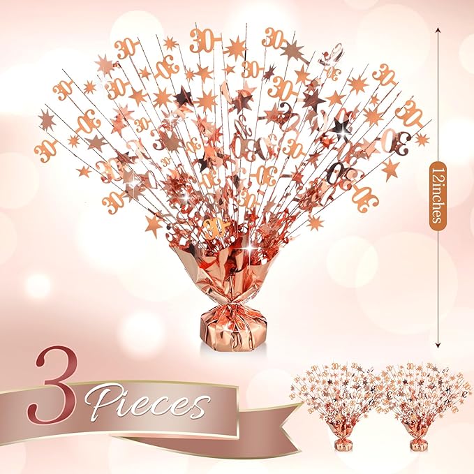 3 Pcs 30th Rose Gold Birthday Decorations for Table Centerpieces