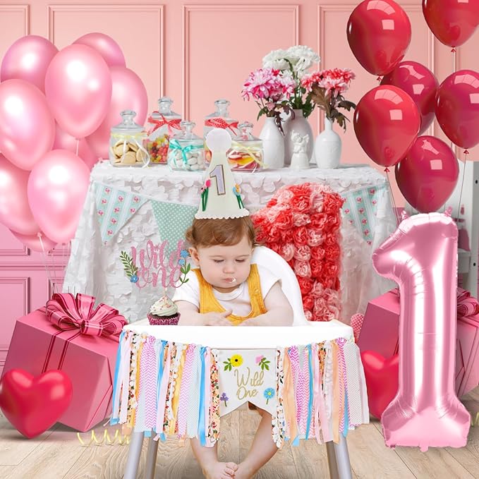 Wild Flower High Chair Banner for First Birthday Party Decoration