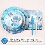 96Pcs Manatee Birthday Decorations Blue Under the Sea Plates and