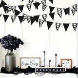 32Ft Black White Halloween Party Decorations Skull Fabric Pennant