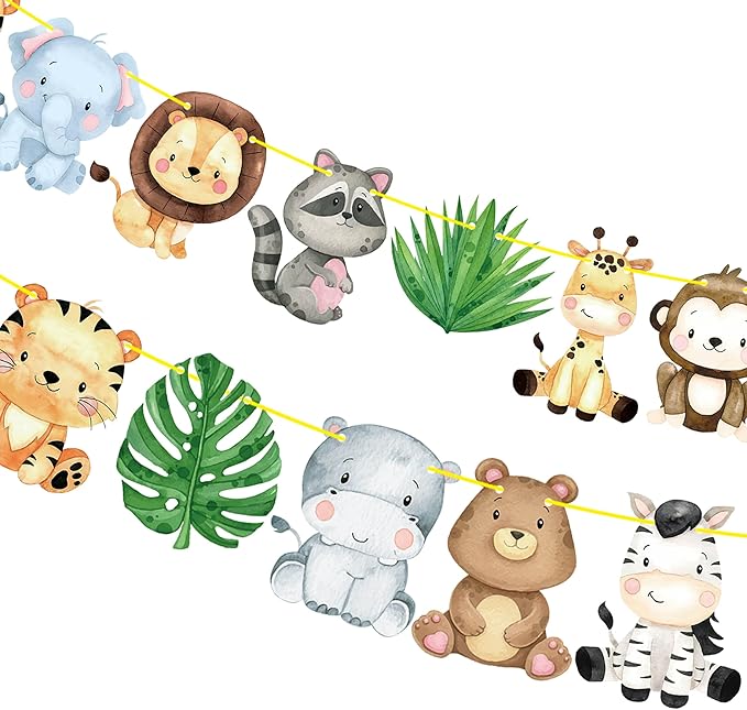 Jungle Safari Banners 2pcs Safari Animals Birthday Party Cutout