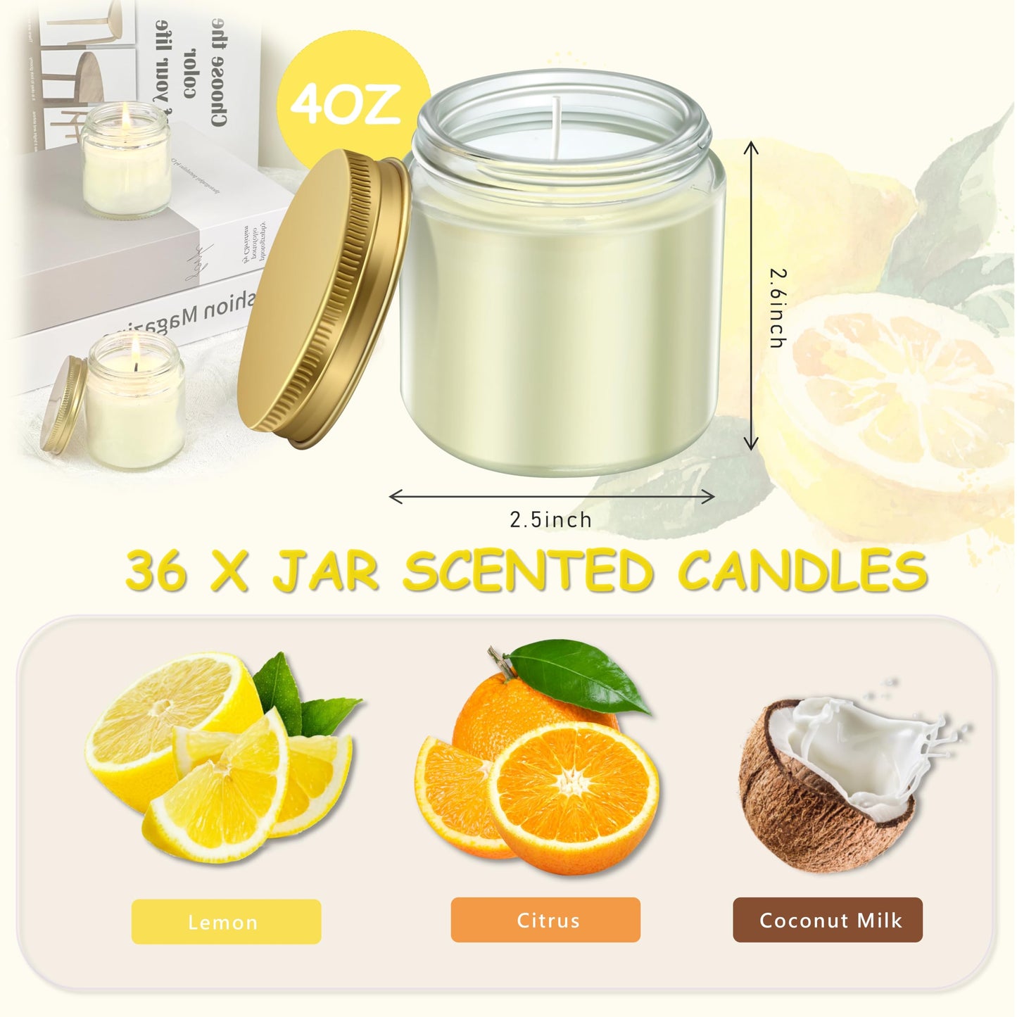 ACITHGL 36 Pcs 4oz Mini Mason Jar Candles Small Scented Candles Bulk