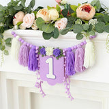 Handmade Wildflower 1st Birthday HighChair Banner Purple White Party