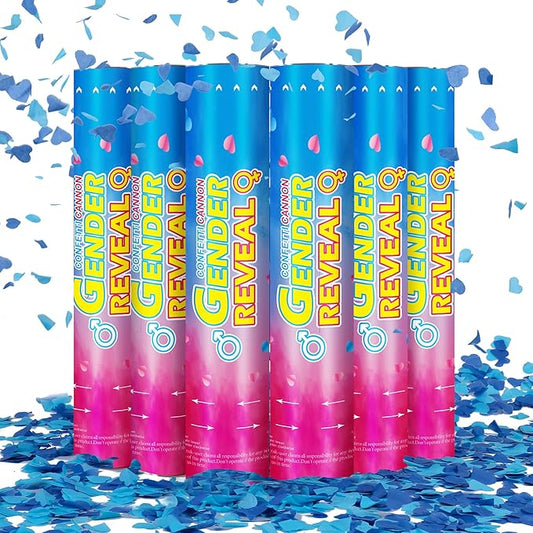 Gender Reveal Confetti Cannons – 6 Pack Blue Party Poppers – Baby Boy