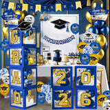 Graduation Decorations Class of 2026 - Blue and Gold Balloons Boxes