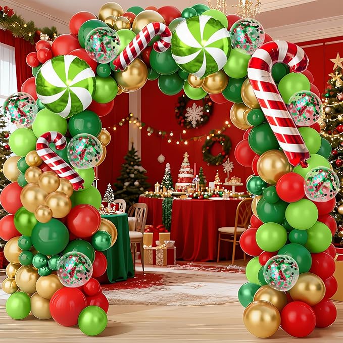 Christmas Balloons Garland Arch Kit Red Dark Green Gold Balloons