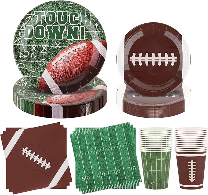 Football Party Supplies Set for 24 Disposable Paper Plates and