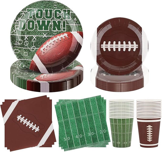 Football Party Supplies Set for 24 Disposable Paper Plates and