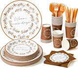 144Pcs Boho Birthday Party Supplies Decorations Brown Flower Paper