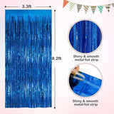 Blue Metallic Tinsel Foil Fringe Curtains, 2 Pack 3.3x8.3 Feet Party