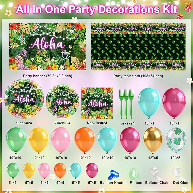 Hawaiian Aloha Party Decorations 204 Pcs Luau Party Decorations Kit