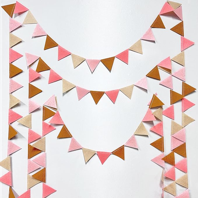 Boho Party Decorations Brown Blush Pink Felt Hanging Triangle Mini