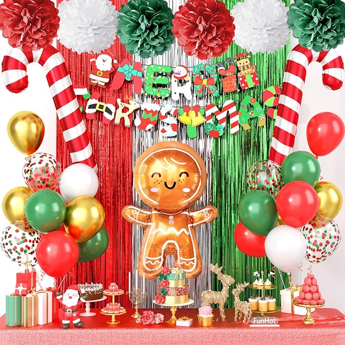 Red Green Christmas Decorations,Merry Christmas Decor Banner Paper