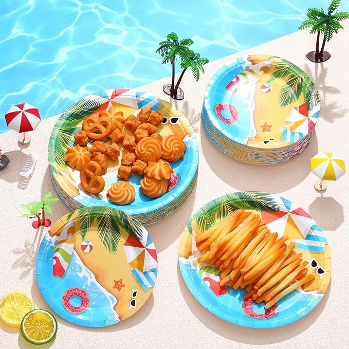 120 Pcs Summer Party Paper Plates Disposable Round Paper Plate