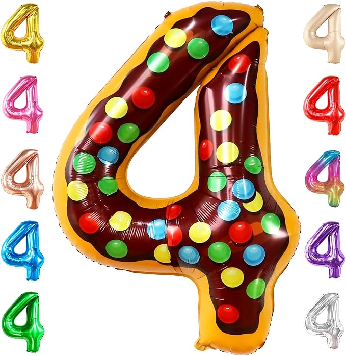 KatchOn, Giant Number 4 Balloon - 40 Inch, Donut | Birthday