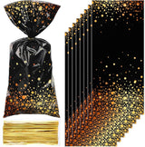 Censen 100 Pieces Graduation Cellophane Treat Bags Black and Gold